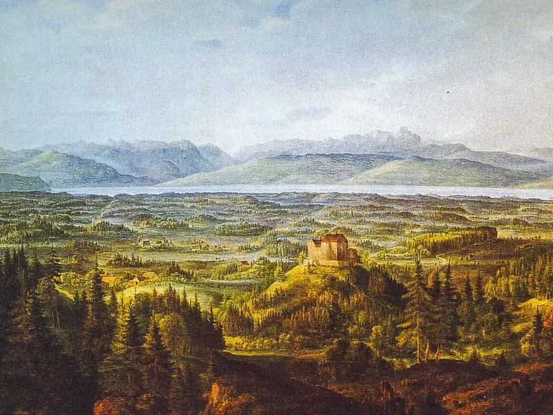 1810-Johann Baptist Kuhn - Castello di Waldburg affacciato sul lago di Costanza